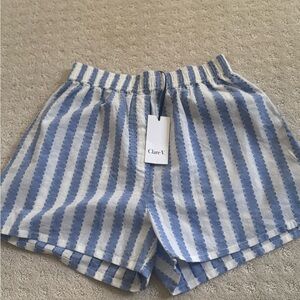 NWT Size S Clare V Blue/White Striped Shorts